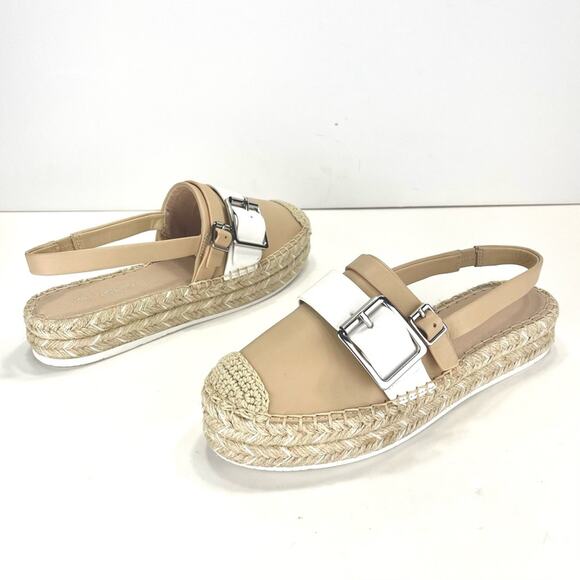 Karl Lagerfeld Alexi Sandal Sz 6.5 Tan Leather Espadrille Platform Slingback New - Picture 2 of 10